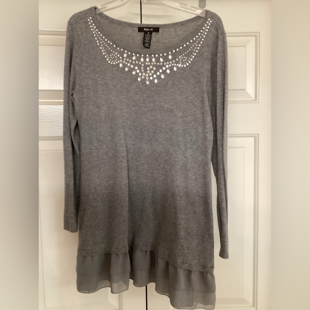 Style & Co. Gray Tunic with Pearl Embellishments